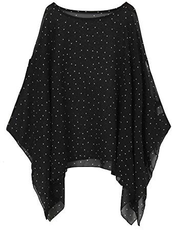 Max Hsuan Tunique ample ample pour femme Grande taille en mousseline de soie Motif chauve-souris, pois rose/noir, 20-22