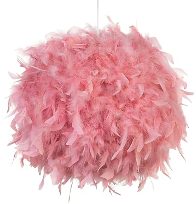 Lampadario in Pelliccia Sintetica Rosa Paralume a Sfera Stile Shaggy
