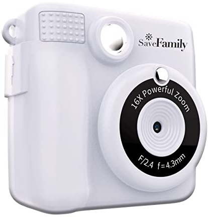 SaveFamily Print. Cámara de fotos infantil instantánea-Digital. Videos, Música, Zoom, Flash y Marcos divertidos. Impresión + 400 Fotos. Papel libre de BPA. Incluye 2 Rollos de Papel de impresión