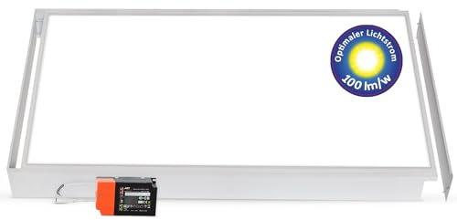 LECOM Deckenlampe LED Deckenleuchte 120x60 Flach 4000/6000K Lichtstrom 6000 lm Hell kein Flimmern LED Panel Deckenbeleuchtung (Neutralweiß (4000K) mit Aufbaurahmen)