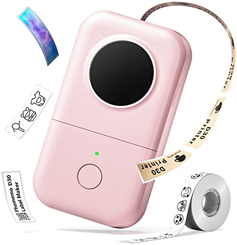 Phomemo Mini Etikettendrucker D30 Aufkleberdrucker Bluetooth Thermoetikettendrucker Entzückender Etikettieraufkleberhersteller, erfahrener Freundlich für Büro, fähibel mit iOS Android, Rosa