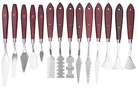 Juego de cuchillos de paleta de artistas de acero inoxidable de 14 piezas, espátula de pintura, raspador de mezcla de pintura para pintura al óleo, mezcla de acrílico