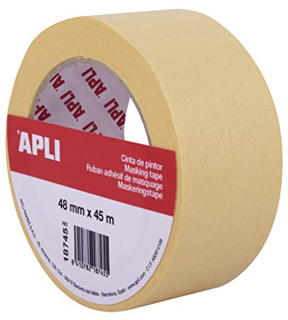 APLI 18745 Rotolo nastro per pittore o carrozzeria 48 mm x 45 m formato singolo Carta 57 g/m² Resistente fino a 60°