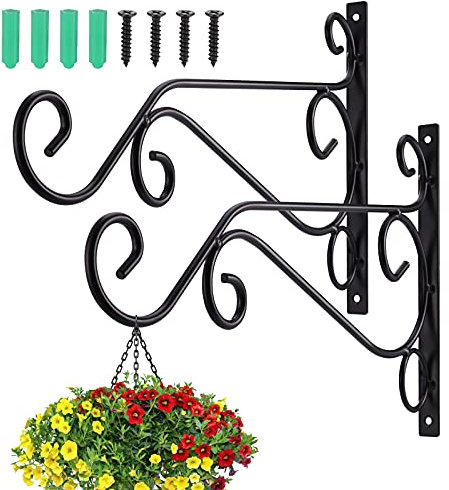 Zocipro 2 Stück Blumenampel Halterung Metall, Robuste Haken für Blumenampel Schwarz, Elegant Einfach Blumenampelhalter Wandhalter, Geeignet für Gartendekoration, Blumentöpfe, Lichterkette