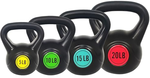 BalanceFrom Kugelhantel mit breitem Griff, 4 Stück, inklusive 2,3 kg, 4,5 kg, 6,8 kg, 9 kg, mehrfarbig