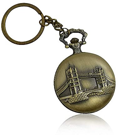 AUGEN Taschenuhr Metall Schlüsselanhänger London Bridge Retro Vintage zum Verschenken mit Schlüsselring Anti-Rost (1 Stück)