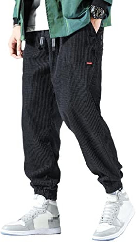GYSAFJ Haremshose für Herren, Streetwear, warme Cordhose, Outdoor-Komfort, lockere Jogger, Sporthose, Schwarze Herrenhose, XX-Large