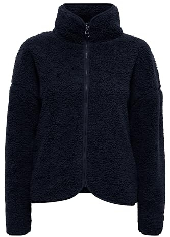 OXMO OXTonje Damen Sweatjacke Jacke mit Teddyfutter mit Stehkragen Reißverschluss Eingrifftaschen Loose fit, Größe:2XL, Farbe:Total Eclipse (194010)