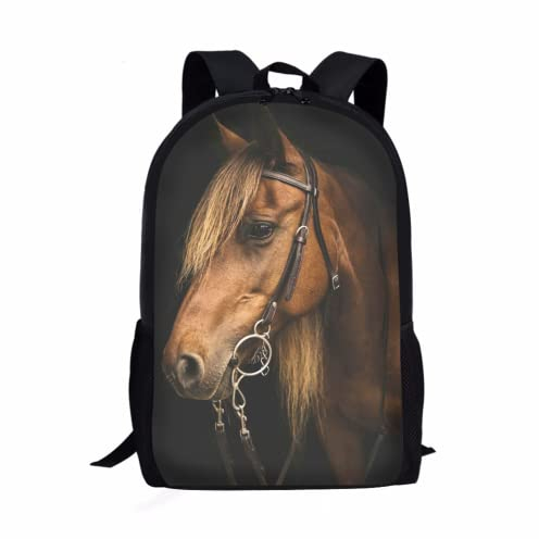 Biyejit Unisex Schulrucksack, wasserabweisend, leicht, Grundschultasche, Kinder, Büchertasche, lässiger Tagesrucksack, pferd, Einheitsgröße