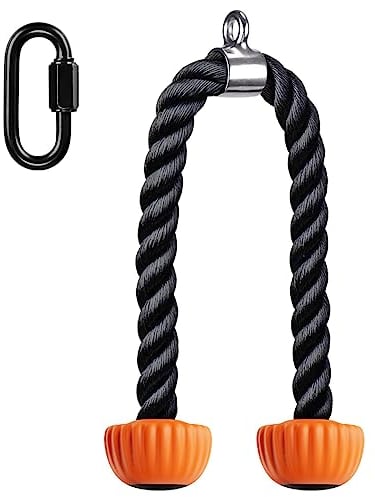 Kipika Trizeps Seil, Kabel Maschine Anhänge Pulley System Gym Pull Down Seil, Heavy Duty Nylon Seil mit weichem Gummi Enden, 92 cm, Orange 1 Stück