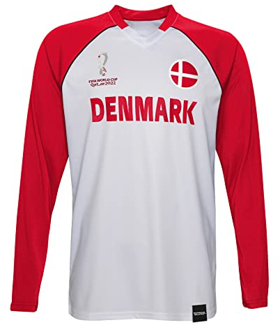 FIFA Officiel Coupe du Monde 2022 Classique Manches Longues-Danemark T-Shirt, Rouge/Blanc, XL Homme
