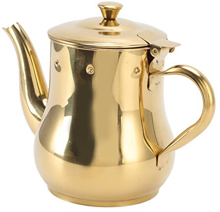 Stainless Steel teapot, Non-Toxic, Easy to Clean, Infuser, Ergonomic Handle, Simplified Water Outlet for Restaurants (Gold)