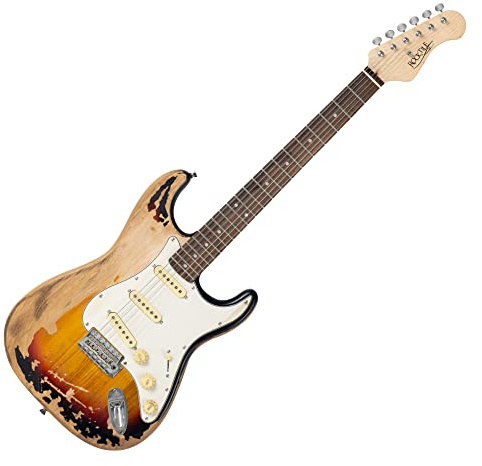 Rocktile Vinstage ST-BBHSB E-Gitarre - Relic-Gitarre in Heavy Aged-Style - Korpus: Esche - Hals: Ahorn - Griffbrett: Lorbeer - 3x Single Coil Pickup - Vintage-Hardware - Sunburst
