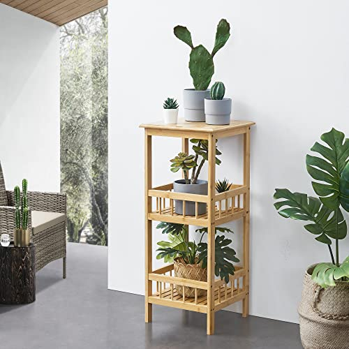 [en.casa] Standregal Pyhäjärvi mit 2 Ablagefächern Pflanzregal aus Bambus 79 x 33 x 33 cm Dekoregal Badregal Natur