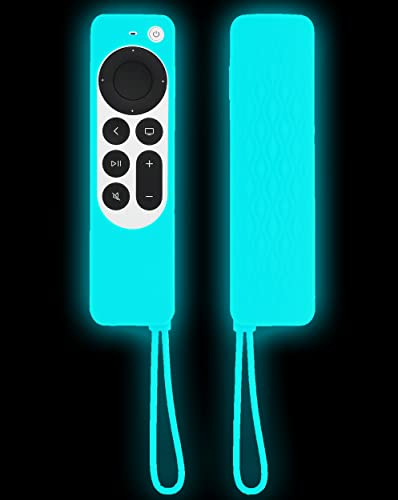 TOKERSE Glow Case for Apple TV 4K HD Siri Remote 2022 2021 - Silicone Remote Control Cover Case Glow in The Dark with Lanyard for Apple TV 4K / HD Siri Remote Controller 2nd and 3rd Gen - Glow Blue