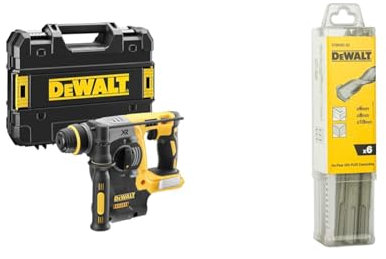 DEWALT Perforateur SDS-PLUS Brushless 2J XR 18V - Marteau Perforateur sans Fil avec un Coffret TSTAK & Jeu de 6 Forets SDS-PLUS - DT60302-QZ - Forets Ø6mm x2, Ø8mm x2; Ø10mm x2