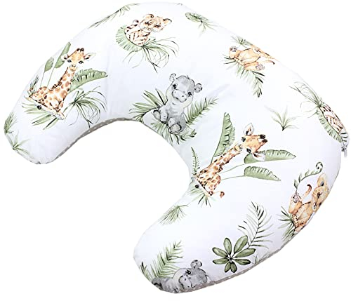 TupTam Baby Stillkissen Klein mit Baumwoll-Bezug, Farbe: Safari/Löwe/Braun/Blätter/Grün