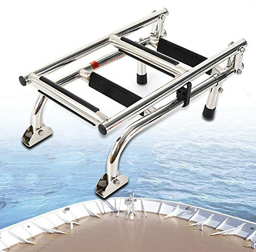 Poolleiter Edelstahl Pooltreppe Pool Leiter 4 Stufen Badeleiter Klappbar Bootsleiter mit Rutschfesten Stufen Für Yachtdeck Schwimmbeckensteg, bis Tragkraft 136kg, 87 * 28 * 13cm