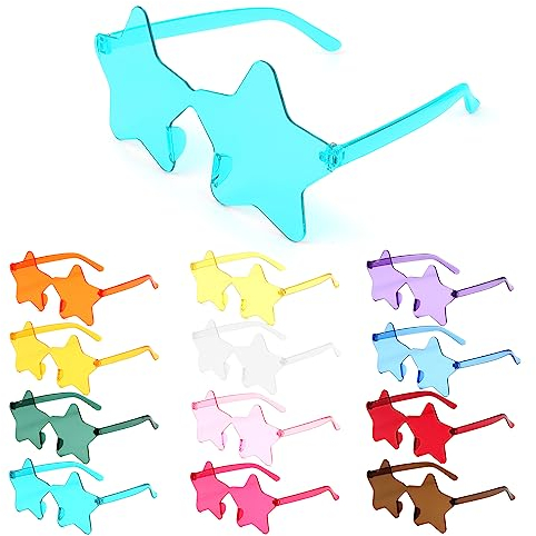 MXTIMWAN 12 Stück Rahmenlose Pentagramm Brille, Sternförmige Sonnenbrille, Transparente, Sternförmige Randlose Brille für Junggesellenabschiedsgeschenke, Partybrille, Frauen, Männer, 12 Farben