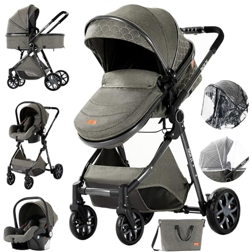 MoLi Passeggino Trio, Passeggino 3 in 1 con Doppia Modalità Push Reversibile, Trio Passeggino Neonati con Grande Navicella, Carrozzina per Neonati in Alluminio Pieghevole (225 Deep Grey)