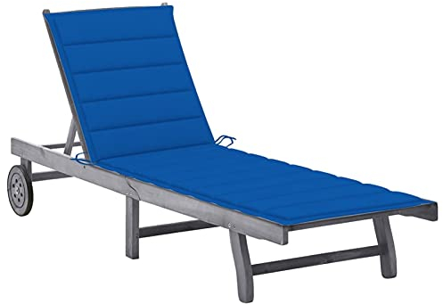 Yolola Sonnenliege aus Holz Gartenliege mit Rollen & Auflage Type-3 Sonnenliege Verstellbar Grau Liegestuhl Holzliege Relaxliege Sonnenliege Garten Terrasse Akazie Massivholz