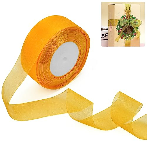TANCUDER Organzaband Gold Geschenkband Schleifenband Hochzeit Antennenband Organza Handwerk Band Schimmernd Schleifenband Tüllband für Hochzeit, Party-Dekorationen, Geschenkverpackungen 45mx4cm