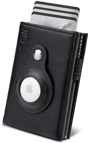 ZLIDER Portmonee Herren AirTag Wallet - Geldbeutel Kartenetui Slim | Apple Wallet | Card Holder Portemonnaie (Airtaghalter, Schwarz)