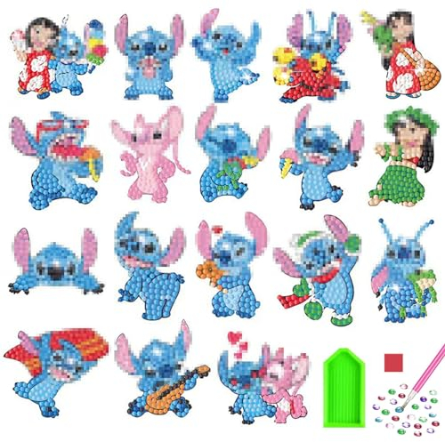 oosheon 18 Stück 5D Diamant Painting Bilder Kinder DIY Cartoon Sticker Diamond Painting Klein Aufkleber mit DIY Werkzeugen Diamant Painting Kinder Junge Mädchen