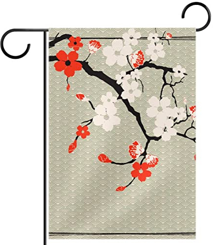 arbre vintage japonais fleurs de cerisier Drapeau de jardin 28x40 pouces,Petits drapeaux de cour,bannière verticale Double face,décoration extérieure