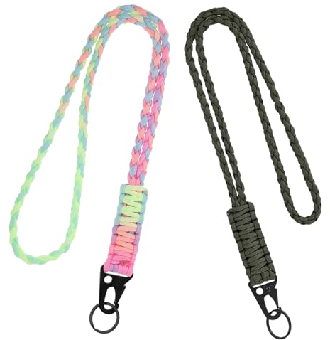 Mirrwin 2 Stück Paracord Schlüsselanhänger Lang, Schlüsselband mit Karabiner Schlüsselband Bunt Lanyard für Schlüssel Umhängeband Lang Schlüsselkette Band für Schlüssel Ausweis Handy Kamera