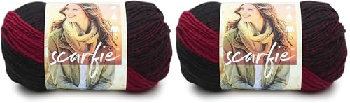 Lion Brand Yarn Company 78 Percent Acrylic 22 Percent Wool Scarfie Yarn, Cranberry/Black,23.59 x 12.79 x 13.43 cm (Pack of 2)