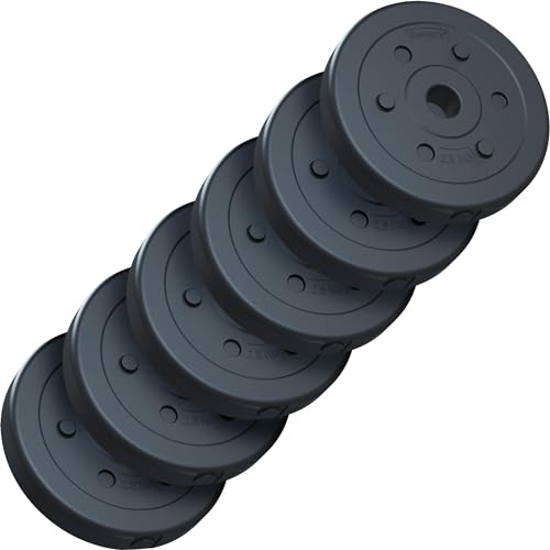 ScSPORTS® Hantelscheiben - Set, 5/10/15/20 kg, Ø 30/31mm, Zement, Kunststoff - Gewichtsscheiben, Hantelscheiben-Set, Fitness, Gewichte für Hantel, Langhantel (15 kg (6 x 2,5))
