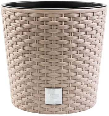 Blumentopf, in Rattan-Optik,Rund Blumentopf, pflanzkübel, Ink. Einsatz, Vielseitiger, übertöpfe, Blumenübertopf, übertopf, Verfügbar in 4 Größen und 4 Farben - Stilvolles Design (Beige, ø 30 cm)