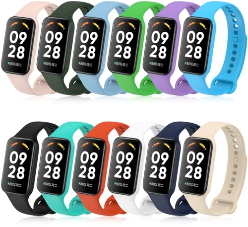 CHULN 12 Piezas Silicona Correas Compatible con Xiaomi Smart Band 8 Active y Redmi Smart Band 2, Impermeable Ajustable Pulseras de Repuesto para Xiaomi Smart Band 8 Active.