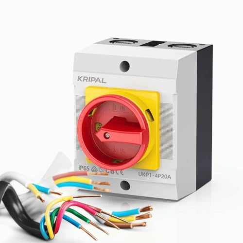 EKABEL24 Hauptschalter mit Gehäuse und Not-Aus-Funktion | Zuverlässiger Schutzschalter für Elektroinstallationen, Wechselschalter | Aufputz Schalter | 20A 4-polig
