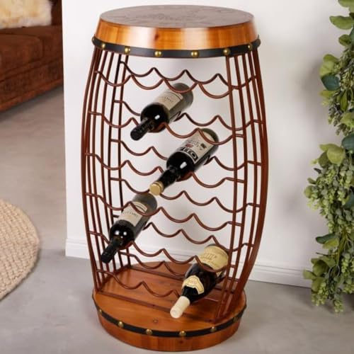 LEBENSwohnART Weinfass Flaschenregal Botella 80cm braun Pinienholz 23 Flaschen Holzfass Regal