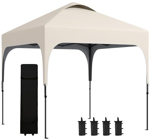Outsunny Tonnelle de Jardin 2,5 x 2,5 m Barnum Pliant Pop-up Hauteur réglable sur 4 Niveaux Tissu Oxford Anti UV50+ châssis Acier Sac de Transport fourni Beige