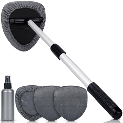 Kasauber Cleaning 23 Auto Windschutzscheiben Reiniger Innen, Teleskop Scheibenreiniger Set mit 4X Microfaser Carbon Pads Autoscheiben Reinigungswerkzeug
