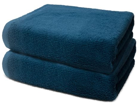 2 er Set Badetücher 90x180 cm | Handtücher Groß | Frottee Weich & Flauschig | 100% Baumwolle | Saunahandtuch Saunatuch Badehandtuch Duschtuch XXL | 500 g/m² | Oeko-Tex | Ôhm | Blau