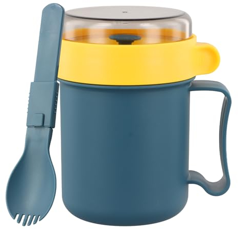 Tarros de Avena con Tapa y Cuchara, 500 ml Taza de Muesli Yogur, Reutilizable Taza Cereales para Llevar Overnight Oats Jar, Apto para Oficina Almuerzo (azul)