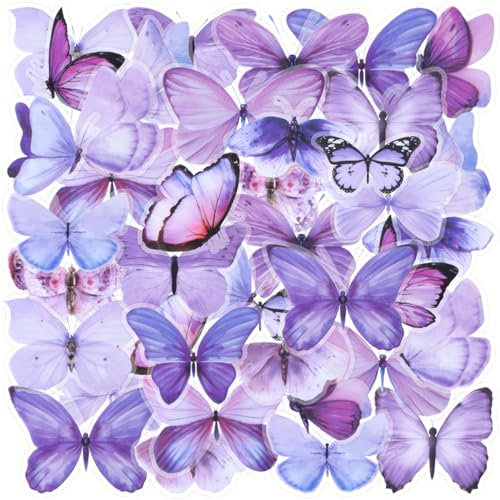 40PCS Purple Butterfly Stickers, Butterfly Stickers Waterproof for Scrapbook Journal Laptop Gift Water Bottle Cell Phone Cases for Adults Kids Aesthetic Crafts