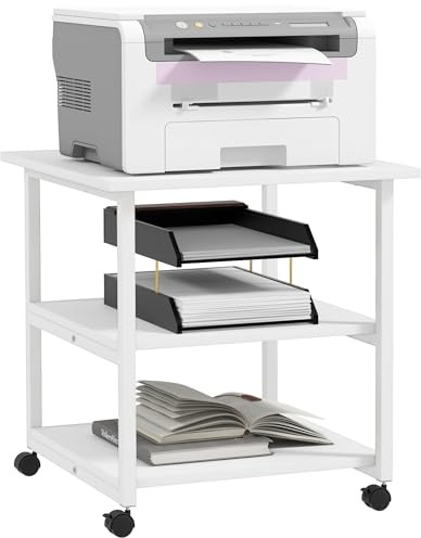 HOMCOM Serverad skrivarhållare förvaring 3 nivåer mobila hyllor på hjul 50 L x 50 l x 52,5 cm