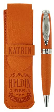 History & Heraldry Bamboo Persönlicher und individueller Kuli Kugelschreiber Stift mit Namen und Spruch Personalisiertes Etui Monogramm-Design persönliches Geschenk (Kuli Katrin)
