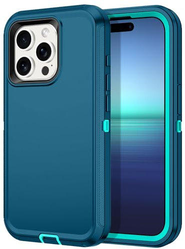 Petocase for iPhone 15 Pro Case Shockproof Dust/Drop Proof 3-Layer Full Body Protection [Without Screen Protector] Rugged Heavy Duty Cover Case for Apple iPhone 15 Pro 6.1 2023,Turquoise