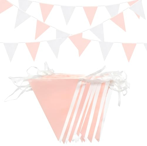 YUHGENWI 66ft Wimpelkette, 52 Stück wasserdichte Dreiecksflaggen, Wiederverwendbare Wimpelkette, Hellrosa Wimpelkette für Partybanner, Partydekorationen, Geburtstag, Garten im Freien