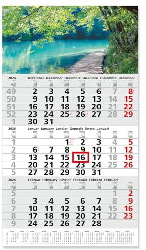 Timr 3-Monatskalender 2025 See I Fußleisten-Jahreskalender 30 x 53 cm I mehrsprachig D/GB/F/I/E/NL Monatsplaner mit Schieber und Aufhängeöse Kroatien Natur I tr269