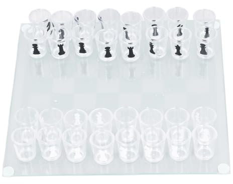 Shot Glass Chess Set, Drinking Game Set, Chess Board with Shot Glass Chess Pieces, 22.5 x 22.5 cm