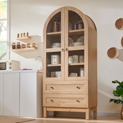 IFGET 71 Tall Arched Kitchen Pantry, Kitchens Storage Cabinets, Natural