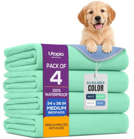 Utopia Bedding Almohadillas Lavables para orina para Perros de 34 x 36 Pulgadas (Paquete de 4), Almohadillas de Cama Impermeables para incontinencia para Adultos, Ancianos y niños, Almohadillas de