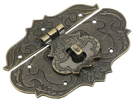 QUARKZMAN Antike Verschlüsse Embossing Latch Haspe Vintage Antik-Verschlüsse Dekorative Haken Beschläge für Vorhänge-Schloss Schlösser Truhen Kisten Schieber Holzkiste Koffer 97 x 78 mm